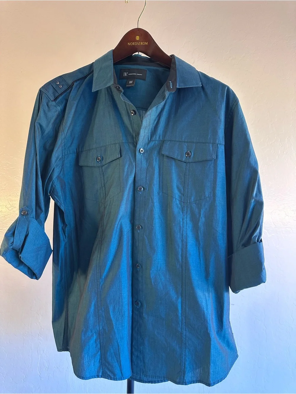 INC International Concepts Teal Blue Lightweight Shirt Jacket